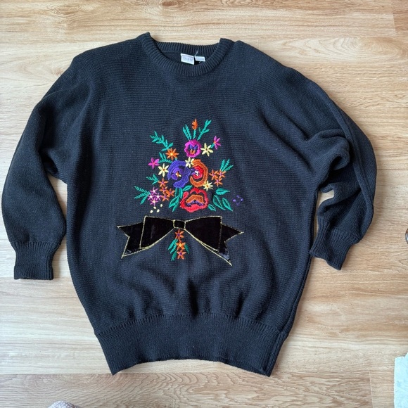 Vintage Sweater with Velvet and Embroidery - Picture 1 of 4
